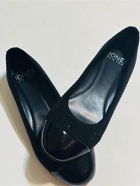Jones New York Black Patent Cap-Toe Studded Flats